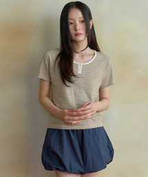 アルロストライプヘンリーネック半袖Tシャツ_ORANGE(WB6TP29)