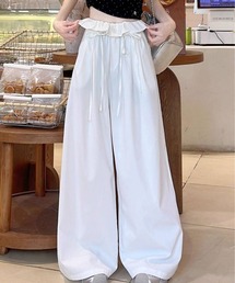 フリルウエストリボン付きワイドパンツ