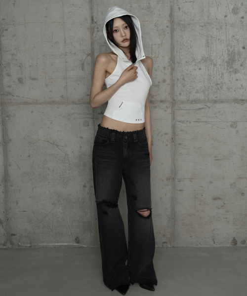 ETRE AU SOMMET(エトレオソメ)の「Zipper Halter Turtleneck Point Pocket Hoodie (White)(Tシャツ/カットソー・レディース・ホワイト・2/1)」の5枚目の写真