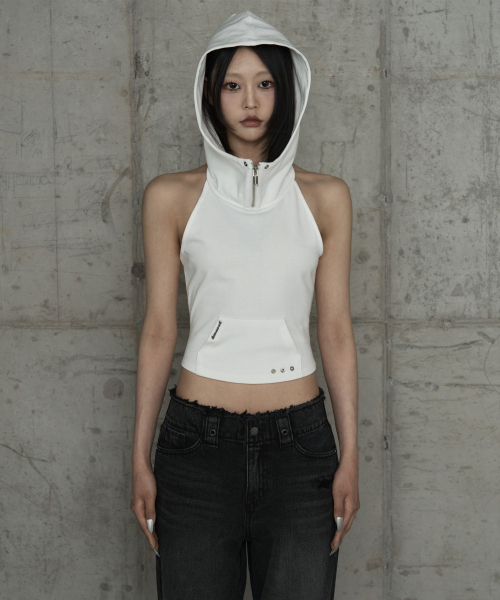 ETRE AU SOMMET(エトレオソメ)の「Zipper Halter Turtleneck Point Pocket Hoodie (White)(Tシャツ/カットソー・レディース・ホワイト・2/1)」の6枚目の写真