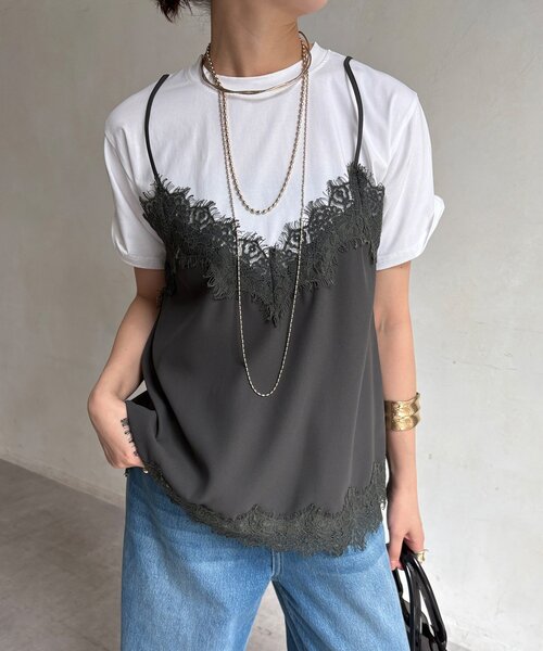 DouDou(ドゥドゥ)の「【WEB限定】キャミドッキングTEE(Tシャツ/カットソー・レディース・ブラック/チャコールグレー/ブラック系その他2/ブラウン・FREE)」の3枚目の写真