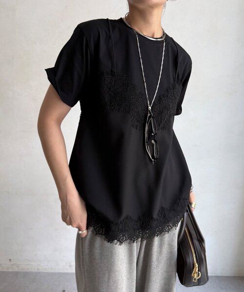 DouDou(ドゥドゥ)の「【WEB限定】キャミドッキングTEE(Tシャツ/カットソー・レディース・ブラック/チャコールグレー/ブラック系その他2/ブラウン・FREE)」の1枚目の写真