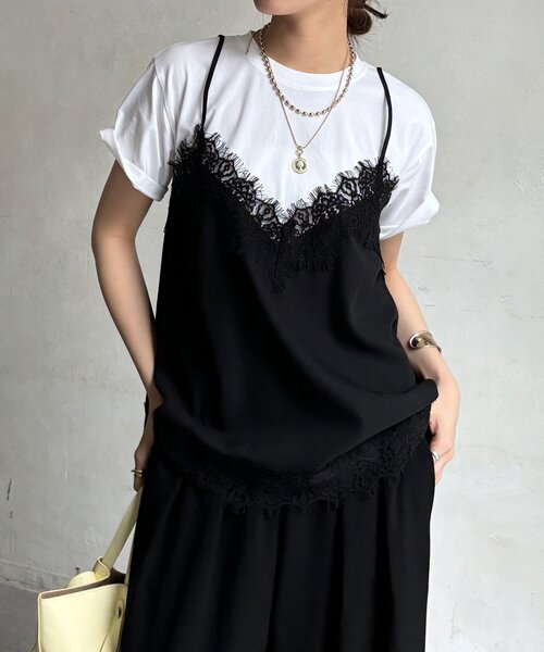 DouDou(ドゥドゥ)の「【WEB限定】キャミドッキングTEE(Tシャツ/カットソー・レディース・ブラック/チャコールグレー/ブラック系その他2/ブラウン・FREE)」の2枚目の写真