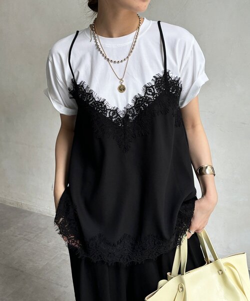 DouDou(ドゥドゥ)の「【WEB限定】キャミドッキングTEE(Tシャツ/カットソー・レディース・ブラック/チャコールグレー/ブラック系その他2/ブラウン・FREE)」の11枚目の写真