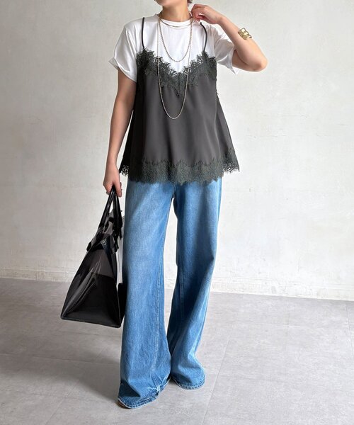 DouDou(ドゥドゥ)の「【WEB限定】キャミドッキングTEE(Tシャツ/カットソー・レディース・ブラック/チャコールグレー/ブラック系その他2/ブラウン・FREE)」の14枚目の写真