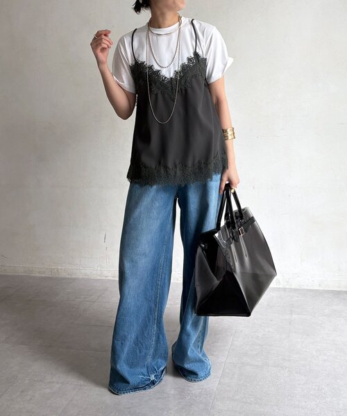 DouDou(ドゥドゥ)の「【WEB限定】キャミドッキングTEE(Tシャツ/カットソー・レディース・ブラック/チャコールグレー/ブラック系その他2/ブラウン・FREE)」の15枚目の写真