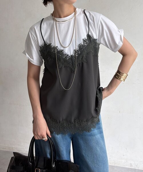 DouDou(ドゥドゥ)の「【WEB限定】キャミドッキングTEE(Tシャツ/カットソー・レディース・ブラック/チャコールグレー/ブラック系その他2/ブラウン・FREE)」の20枚目の写真