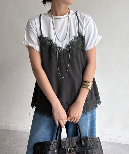 DouDou(ドゥドゥ)の「【WEB限定】キャミドッキングTEE(Tシャツ/カットソー・レディース・ブラック/チャコールグレー/ブラック系その他2/ブラウン・FREE)」の21枚目の写真