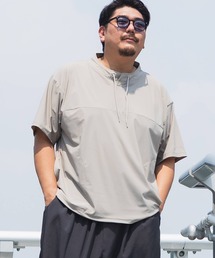 Tシャツ 半袖 メンズ 大きいサイズ ヒヤテック ストレッチ ピケ ドローコード スピンドルネックシャツ B&T CLUB (ビーアンドティークラブ)