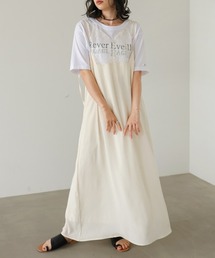 【サイズ展開あり】レーススカラップマットサテンキャミワンピース