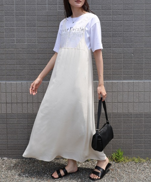 Bab(バブ)の「【サイズ展開あり】レーススカラップマットサテンキャミワンピース(ワンピース・レディース・ブラック/アイボリー・M/S)」の14枚目の写真
