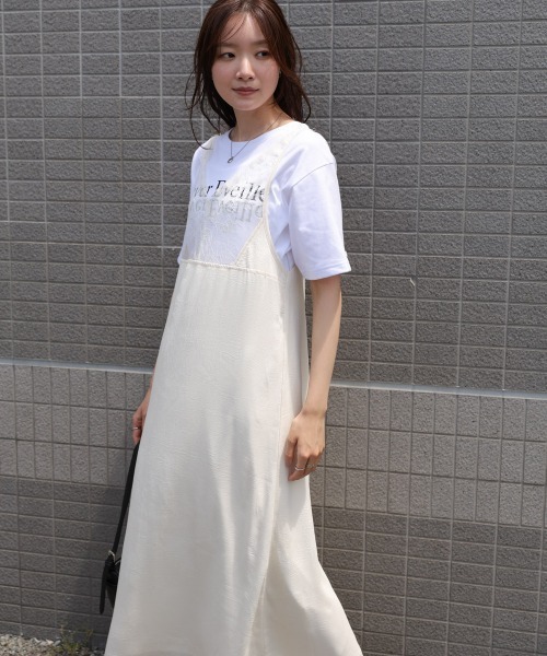 Bab(バブ)の「【サイズ展開あり】レーススカラップマットサテンキャミワンピース(ワンピース・レディース・ブラック/アイボリー・M/S)」の15枚目の写真