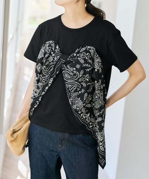 Spick & Span(スピックアンドスパン)の「《追加》manipuri / マニプリ Tシャツビスチェ(Tシャツ/カットソー・レディース・ホワイト/ブラック・FREE)」の6枚目の写真