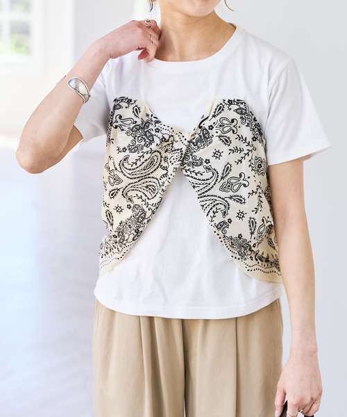 Spick & Span(スピックアンドスパン)の「《追加》manipuri / マニプリ Tシャツビスチェ(Tシャツ/カットソー・レディース・ホワイト/ブラック・FREE)」の9枚目の写真