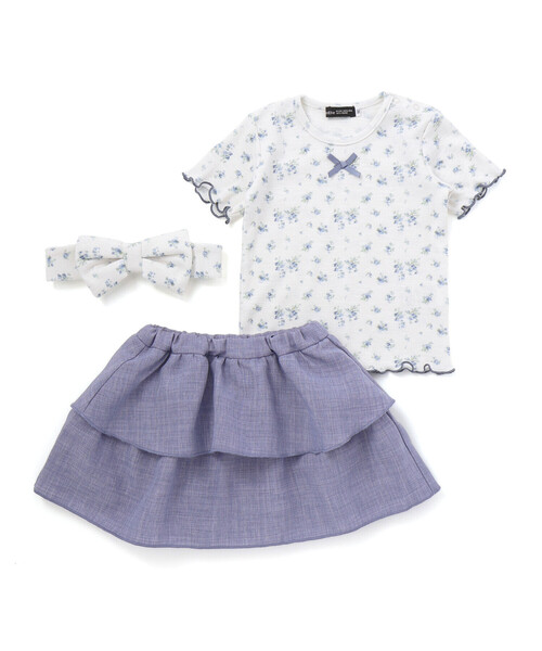 BeBe（ベベ）の「花柄ワッフル半袖Tシャツ+ヒラミニスカパン+ヘアバンドセット(80~90cm)（その他ベビーウェア・キッズ・ピンク系その他/ブルー系その他・90cm/80ｃｍ）」の9枚目の写真