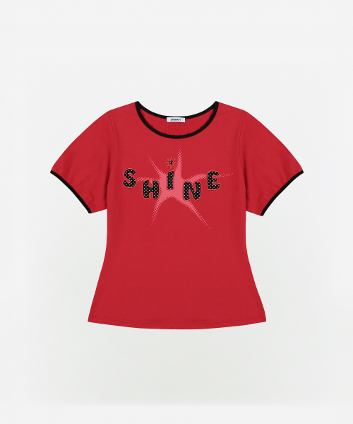 UPDRAFT（アップドラフト）の「APPLIQUE RINGER SLIM T-SHIRTS [BERRY RED]（Tシャツ/カットソー・レディース・その他・FREE）」の3枚目の写真