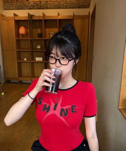 UPDRAFT（アップドラフト）の「APPLIQUE RINGER SLIM T-SHIRTS [BERRY RED]（Tシャツ/カットソー・レディース・その他・FREE）」の5枚目の写真