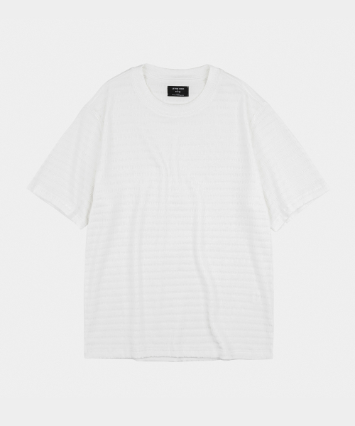 LETTERCOMO(レテルコモ)の「エアウェーブシャールストライプ半袖Tシャツアイボリー(Tシャツ/カットソー・メンズ・ホワイト・LARGE/MEDIUM)」の1枚目の写真