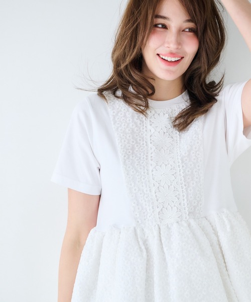 Chesty(チェスティー)の「レースバルーンTシャツ(Tシャツ/カットソー・レディース・ミント/ネイビー/オフホワイト・FREE)」の1枚目の写真