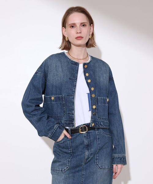 【美品】アルアバイル ノーカラー デニム ジャケット ブルゾン ブラック デニムノーカラージャケット（ノーカラージャケット）｜allureville