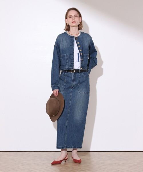 allureville(アルアバイル)の「デニムノーカラージャケット(ノーカラージャケット・レディース・インディゴブルー・2/1)」の6枚目の写真