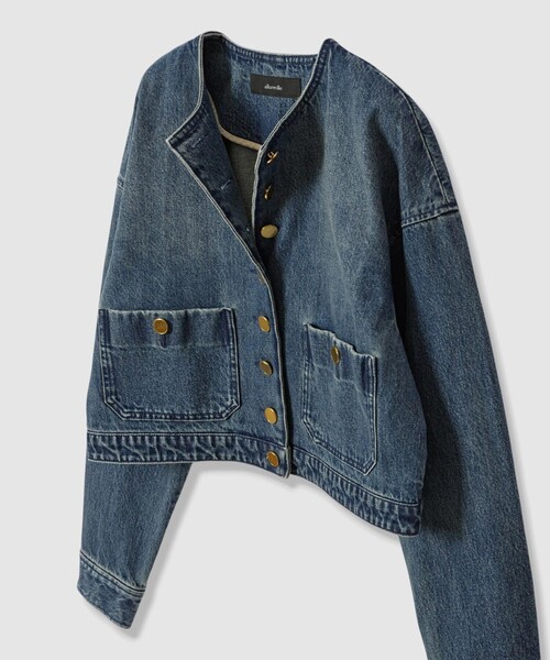 allureville(アルアバイル)の「デニムノーカラージャケット(ノーカラージャケット・レディース・インディゴブルー・2/1)」の10枚目の写真