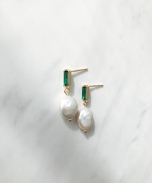 バロック淡水パールスクエアビジューピアス