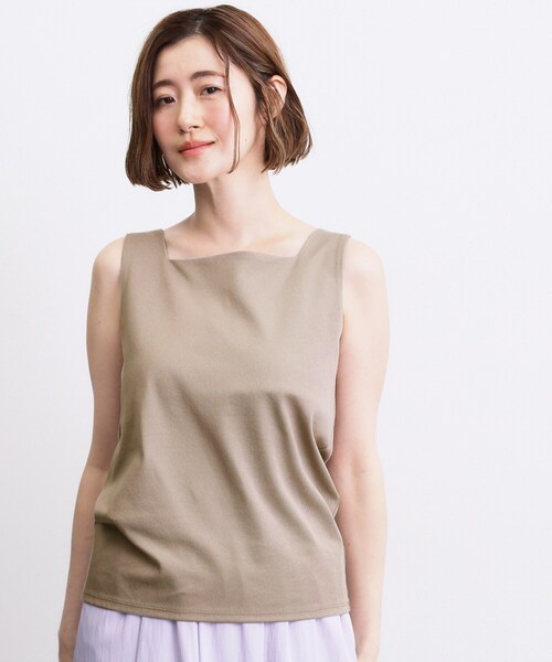 grove(グローブ)の「【透けにくい】ダブルフロントタンク(Tシャツ/カットソー・レディース・ナチュラル/ブラウン系その他/オフホワイト/ブラック・03/01/02)」の1枚目の写真