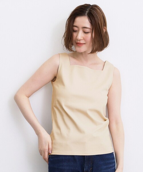grove(グローブ)の「【透けにくい】ダブルフロントタンク(Tシャツ/カットソー・レディース・ナチュラル/ブラウン系その他/オフホワイト/ブラック・03/01/02)」の2枚目の写真