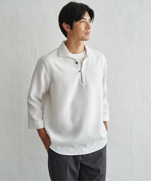 ikka(イッカ)の「プルオーバー七分袖シャツ(シャツ/ブラウス・メンズ・チャコール/ホワイト/ネイビー・S/L/M/XL)」の1枚目の写真