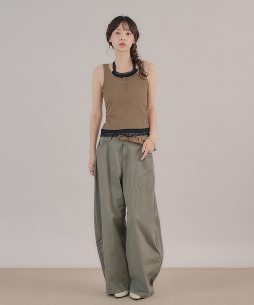 apres jour mignon（アプレジュールミニョン）の「ホルターレイヤードヘンリータンク（タンクトップ・レディース・杢グレー/モカ/ブルー/ブラウン系その他/ピンク・フリー/LARGE）」の10枚目の写真