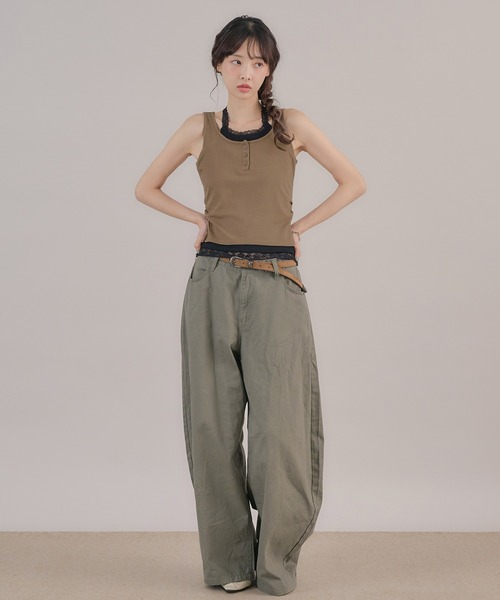 apres jour mignon（アプレジュールミニョン）の「ホルターレイヤードヘンリータンク（タンクトップ・レディース・杢グレー/モカ/ブルー/ブラウン系その他/ピンク・フリー/LARGE）」の11枚目の写真