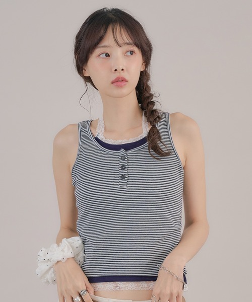 apres jour mignon（アプレジュールミニョン）の「ホルターレイヤードヘンリータンク（タンクトップ・レディース・杢グレー/モカ/ブルー/ブラウン系その他/ピンク・フリー/LARGE）」の15枚目の写真