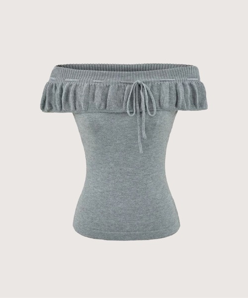 LA POMME petit(ラポミ・プチ)の「Ballet Ruffle Off-Shoulder Top/バレエラッフルオフショルダートップス(Tシャツ/カットソー・レディース・グレー/ホワイト/ライトグレー/グリーン・FREE)」の3枚目の写真