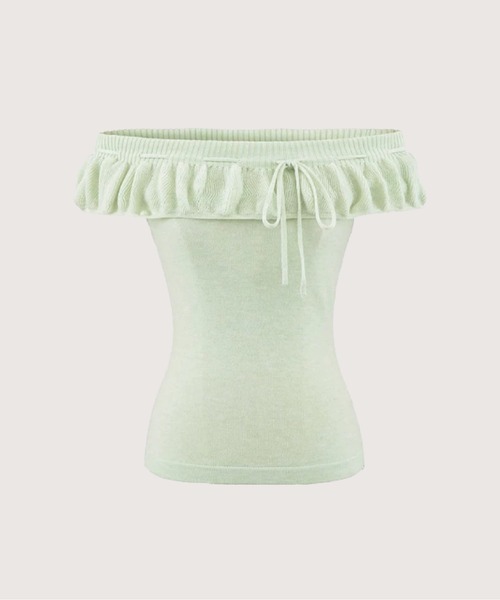 LA POMME petit(ラポミ・プチ)の「Ballet Ruffle Off-Shoulder Top/バレエラッフルオフショルダートップス(Tシャツ/カットソー・レディース・グレー/ホワイト/ライトグレー/グリーン・FREE)」の4枚目の写真