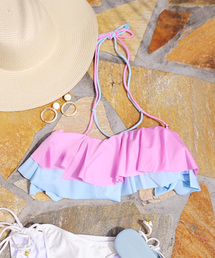 [単品]配色ダブルフリル・ブラトップ/水着/3Dビキニ