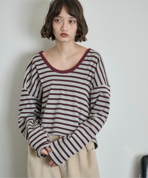 THE YOn（ザヨン）の「ウエストタックボーダートップス（Tシャツ/カットソー・レディース・グレー/ブラック/アイボリー・FREE）」の15枚目の写真