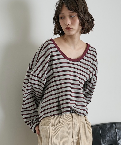 THE YOn（ザヨン）の「ウエストタックボーダートップス（Tシャツ/カットソー・レディース・グレー/ブラック/アイボリー・FREE）」の16枚目の写真