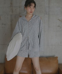 ワッフル花柄ダブルジップパーカー