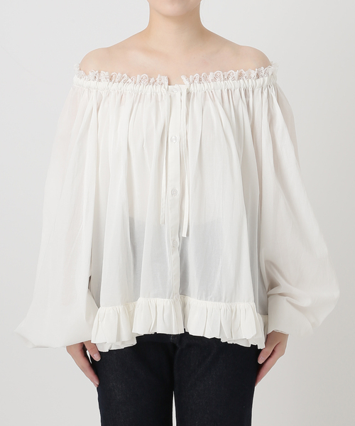 SLOBE IENA（スローブイエナ）の「crinkle crinkle crinkle SLOBE別注 レースギャザー2WAYブラウス（シャツ/ブラウス・レディース・ホワイト・FREE）」の16枚目の写真