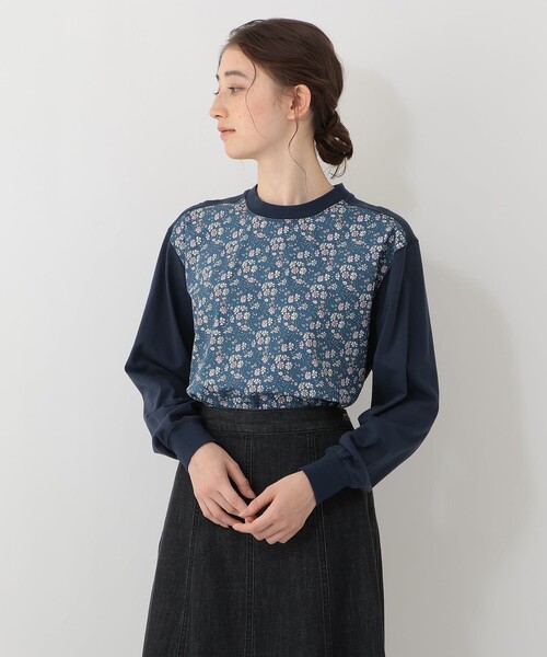 Afternoon Tea(アフタヌーンティー)の「【Afternoon Tea別注】切替プルオーバー/リバティプリント(Tシャツ/カットソー・レディース・ネイビー/グレー・MEDIUM)」の2枚目の写真