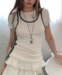 裾フリル  レイヤードTシャツ