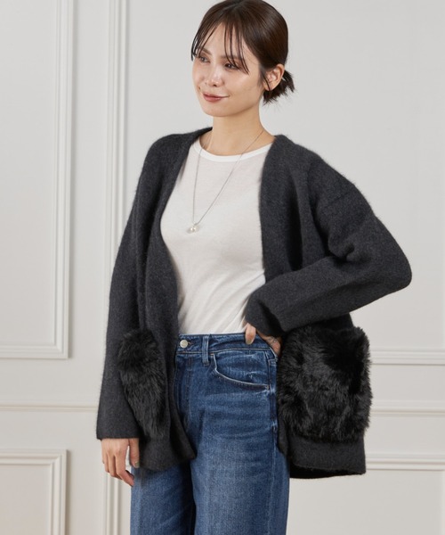 LE SOUK(ルスーク)の「ラクーン接結編みニットジャケット(カーディガン/ボレロ・レディース・ブラウン/チャコールグレー・フリー)」の1枚目の写真