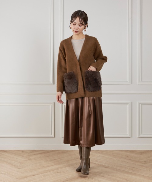 LE SOUK(ルスーク)の「ラクーン接結編みニットジャケット(カーディガン/ボレロ・レディース・ブラウン/チャコールグレー・フリー)」の16枚目の写真