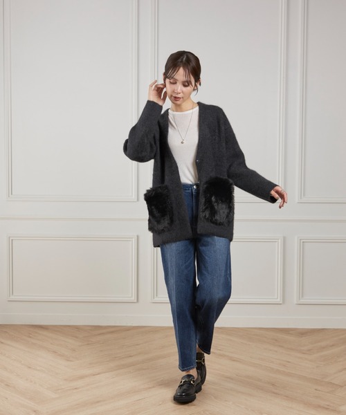 LE SOUK(ルスーク)の「ラクーン接結編みニットジャケット(カーディガン/ボレロ・レディース・ブラウン/チャコールグレー・フリー)」の18枚目の写真