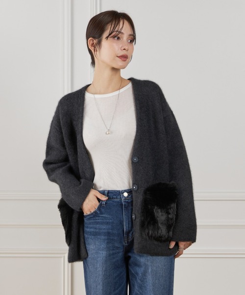 LE SOUK(ルスーク)の「ラクーン接結編みニットジャケット(カーディガン/ボレロ・レディース・ブラウン/チャコールグレー・フリー)」の10枚目の写真