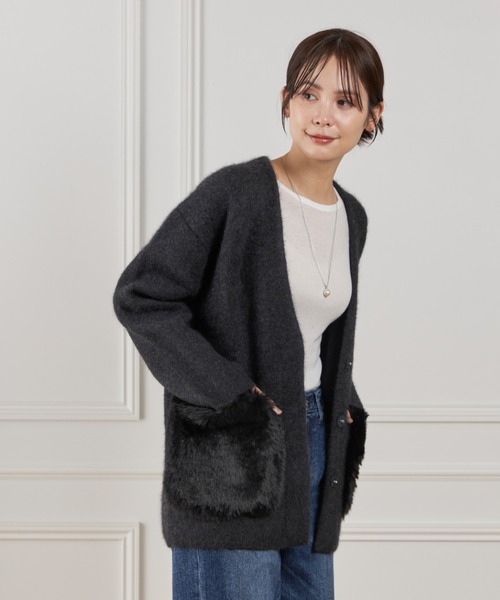 LE SOUK(ルスーク)の「ラクーン接結編みニットジャケット(カーディガン/ボレロ・レディース・ブラウン/チャコールグレー・フリー)」の12枚目の写真