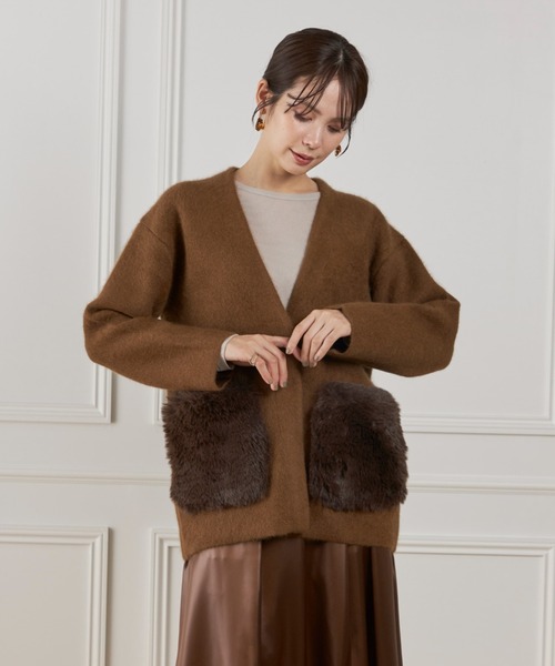 LE SOUK(ルスーク)の「ラクーン接結編みニットジャケット(カーディガン/ボレロ・レディース・ブラウン/チャコールグレー・フリー)」の13枚目の写真