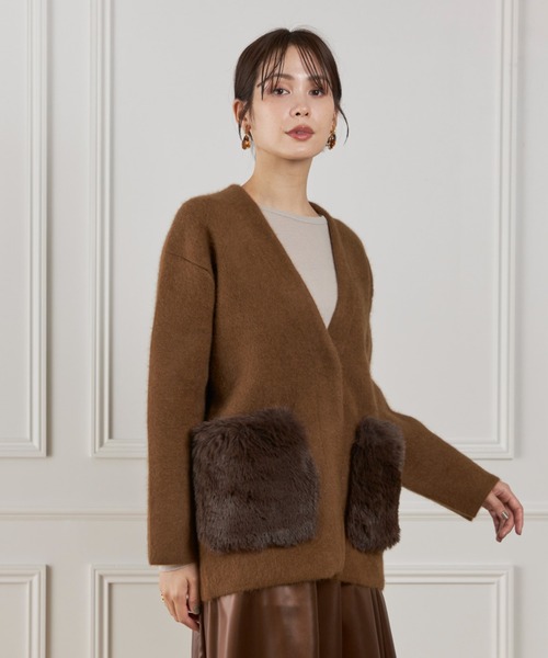 LE SOUK(ルスーク)の「ラクーン接結編みニットジャケット(カーディガン/ボレロ・レディース・ブラウン/チャコールグレー・フリー)」の14枚目の写真