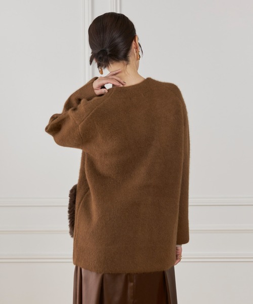 LE SOUK(ルスーク)の「ラクーン接結編みニットジャケット(カーディガン/ボレロ・レディース・ブラウン/チャコールグレー・フリー)」の3枚目の写真